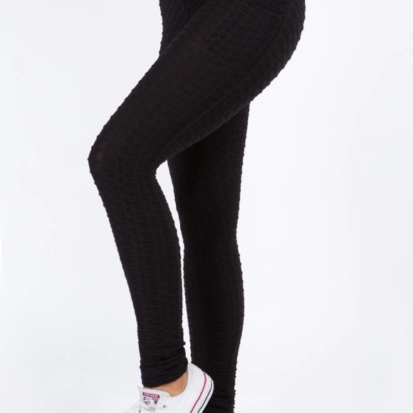BLK Solid color Honeycomb Active Tech Pockets Leggings- NEW - Picture 5 of 6